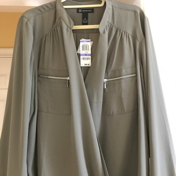 INC  khaki blouse with zippers - Picture 2 of 3